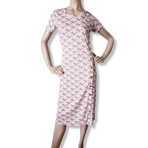 KyeMi White, Brown, & Beige Art Deco Mid-Century Modern Retro Dress